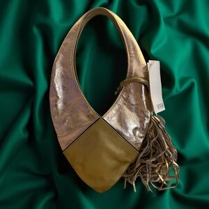 Elegant Gold and Tan Hobo Wristlet Bag